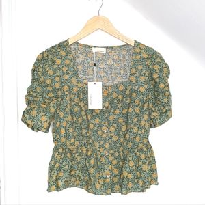 3/$30! THE KORNER Floral Print Square Neck Cotton Top NEW Size S